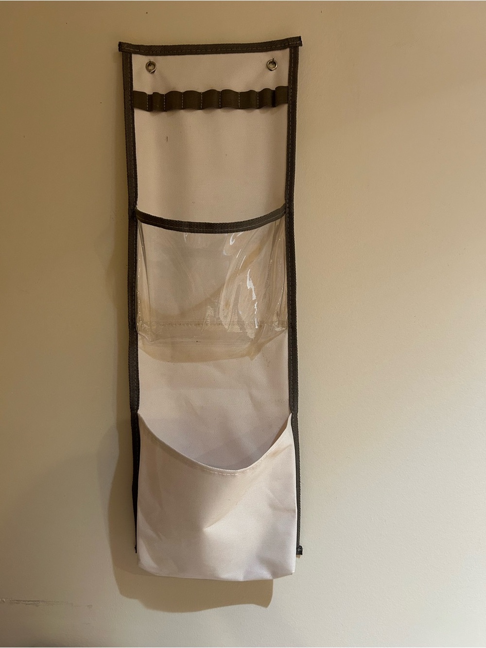 Canvas Over-the-Door Hanging Organizer in Cream with Brown Trim